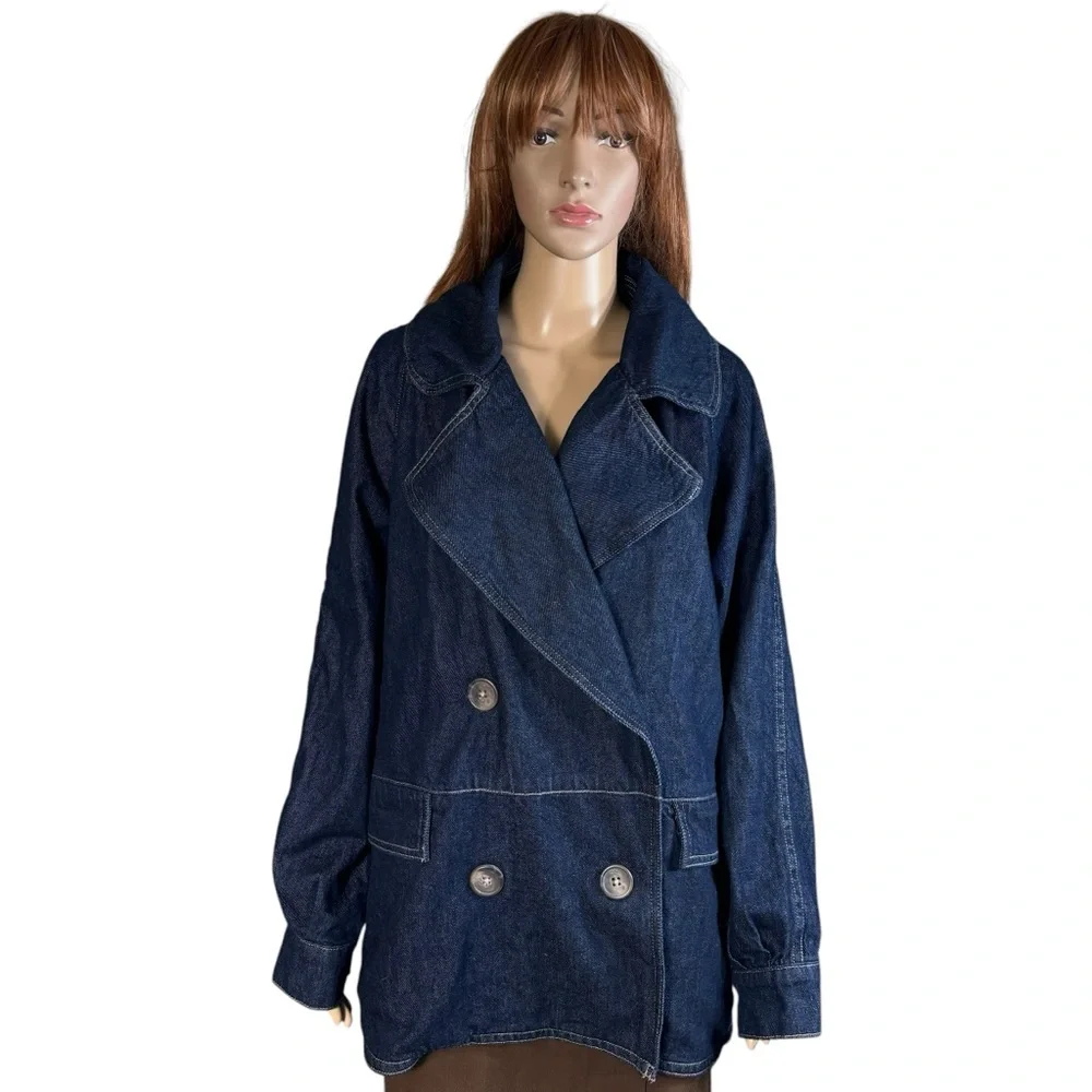 New Free People Denim Car Coat Size S - Picture 3 of 11
